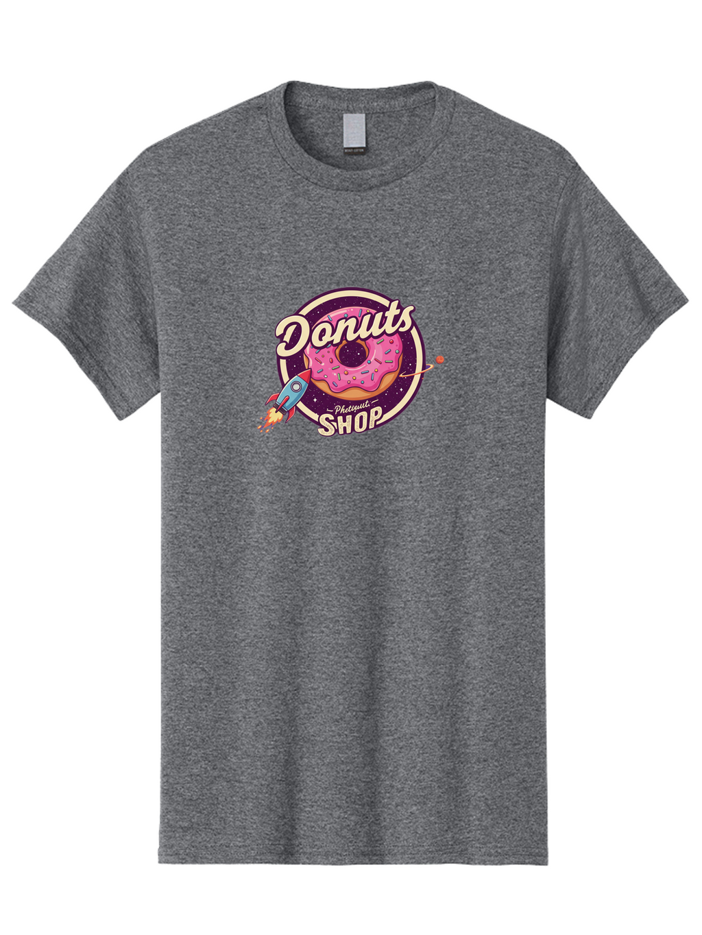 Donuts-Shop-1 Men'S Graphic Tee, 100% Cotton, Comfortable Casual Summer Wear, Machine Washable, Pink Donut With Sprinkles, Donut Shop Logo, Space-Themed Donut, Rocket Ship Launching, Donut In Space, Colorful Dessert, Sweet Treats, Baa529