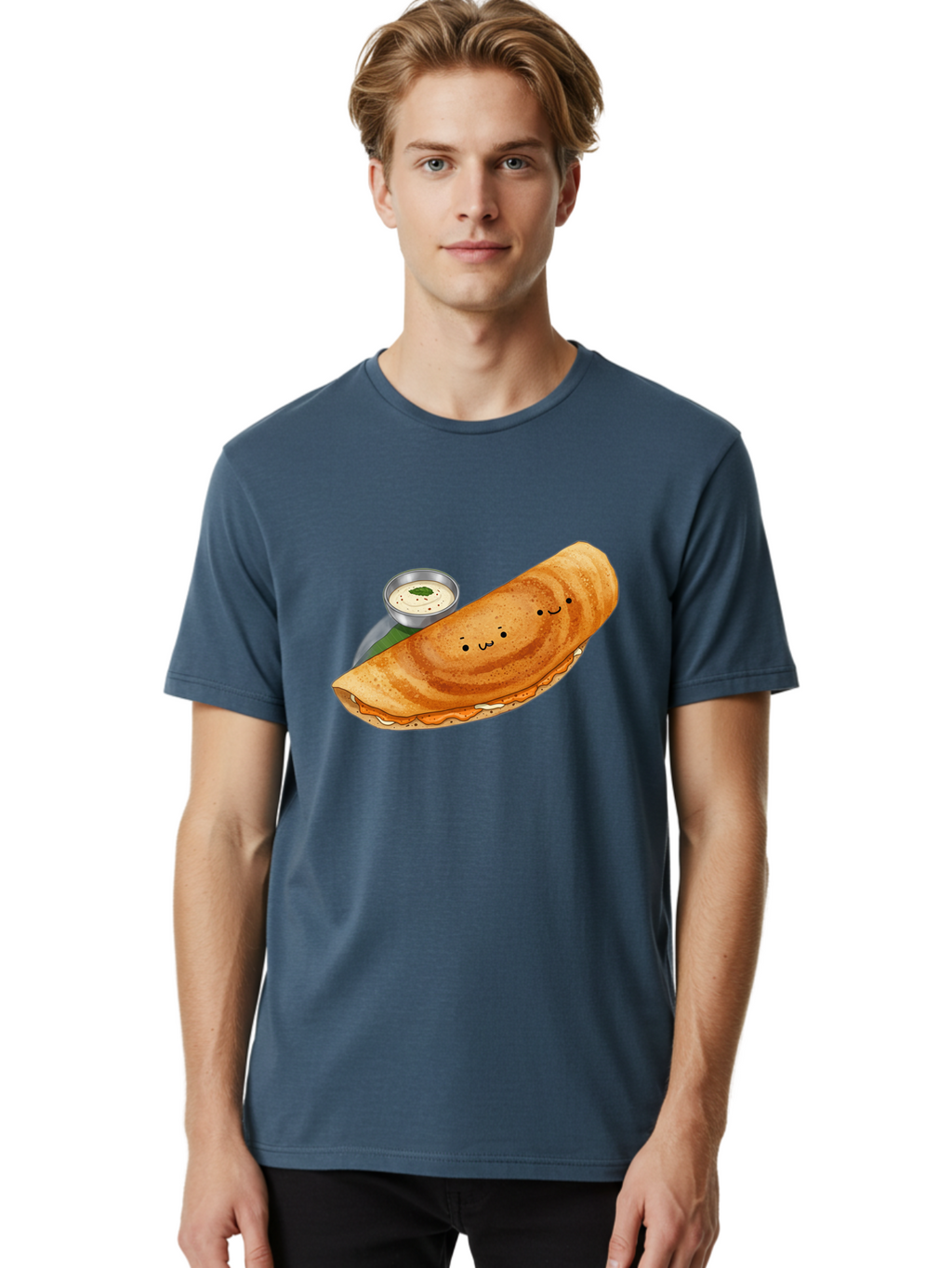 Dosa-2 Men'S Graphic Tee, 100% Cotton, Comfortable Casual Summer Wear, Machine Washable, Indian Cuisine, South Indian Food, Masala Dosa, Dosa Recipe, Crepe Style Pancake, Potato Filling, Chutney, Spicy, Savory, Cartoon Illustration, Kawaii, Baa533