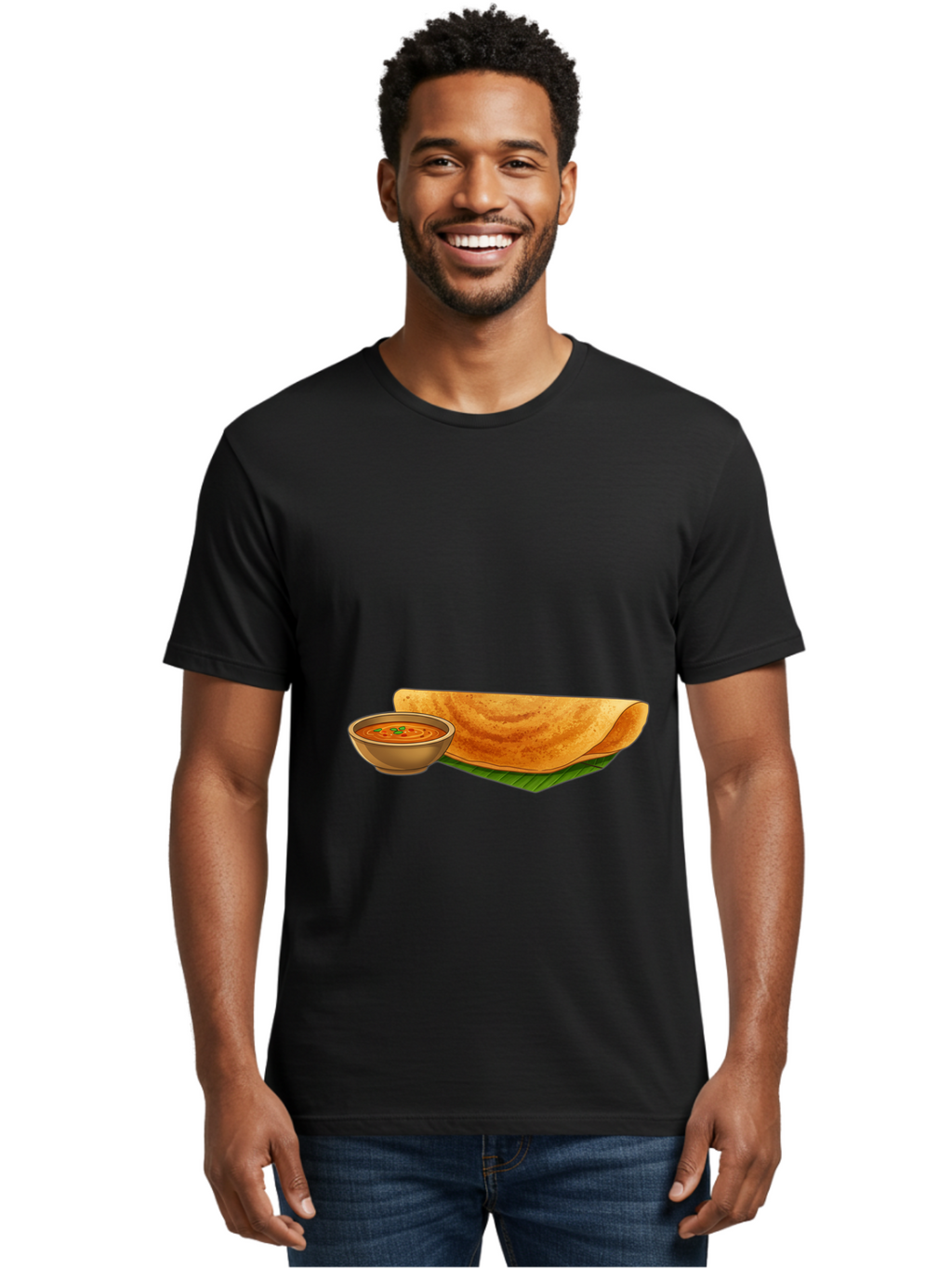 Dosa-And-Sambar Men'S Graphic Tee, 100% Cotton, Comfortable Casual Summer Wear, Machine Washable, South Indian Cuisine, Dosa With Sambhar, Indian Breakfast, Fermented Crepe, Spicy Sambhar, Traditional Indian Dish, Food Illustration, Baa536
