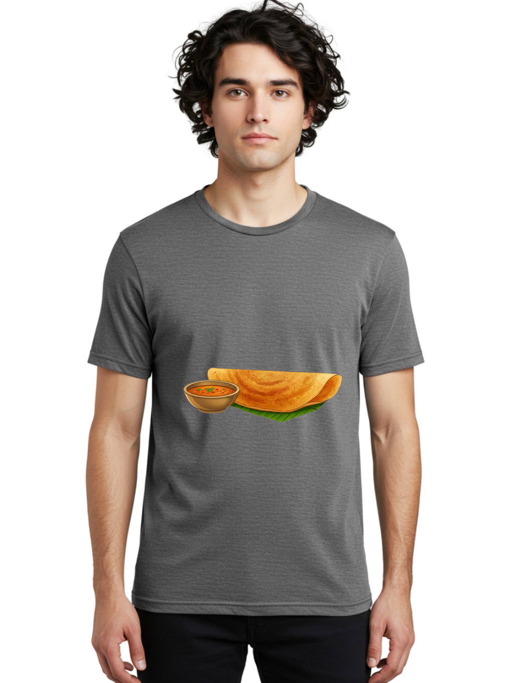 Dosa-And-Sambar Men'S Graphic Tee, 100% Cotton, Comfortable Casual Summer Wear, Machine Washable, South Indian Cuisine, Dosa With Sambhar, Indian Breakfast, Fermented Crepe, Spicy Sambhar, Traditional Indian Dish, Food Illustration, Baa536