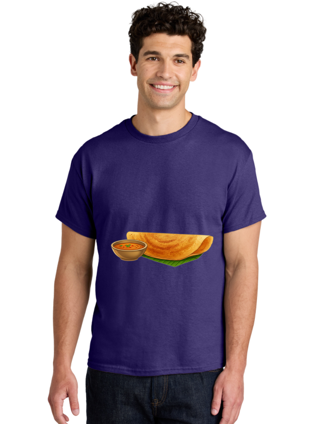 Dosa-And-Sambar Men'S Graphic Tee, 100% Cotton, Comfortable Casual Summer Wear, Machine Washable, South Indian Cuisine, Dosa With Sambhar, Indian Breakfast, Fermented Crepe, Spicy Sambhar, Traditional Indian Dish, Food Illustration, Baa536