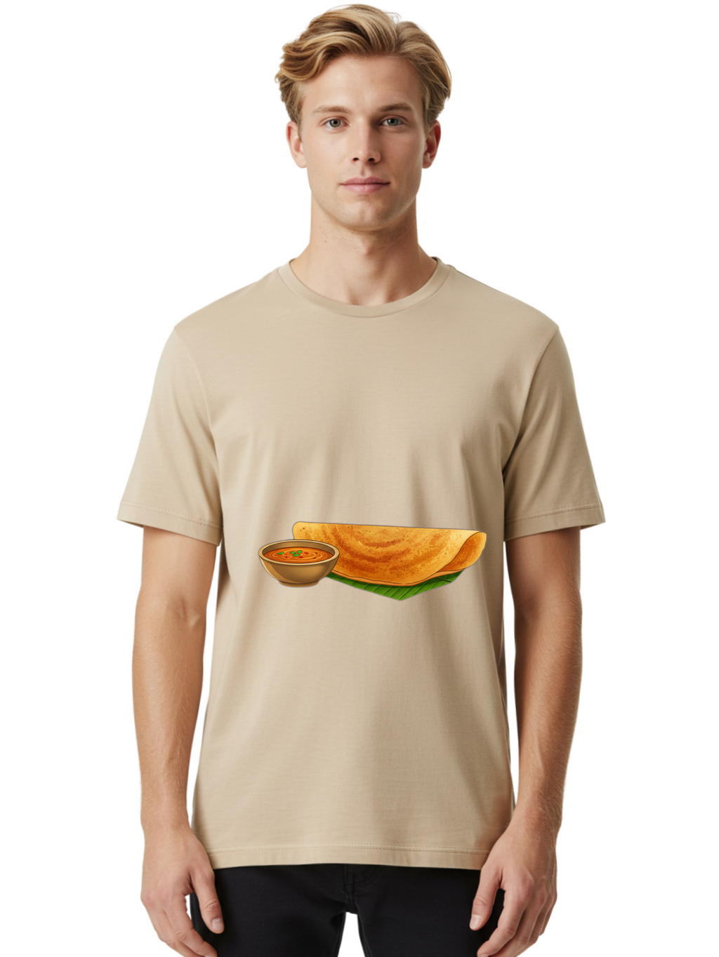 Dosa-And-Sambar Men'S Graphic Tee, 100% Cotton, Comfortable Casual Summer Wear, Machine Washable, South Indian Cuisine, Dosa With Sambhar, Indian Breakfast, Fermented Crepe, Spicy Sambhar, Traditional Indian Dish, Food Illustration, Baa536