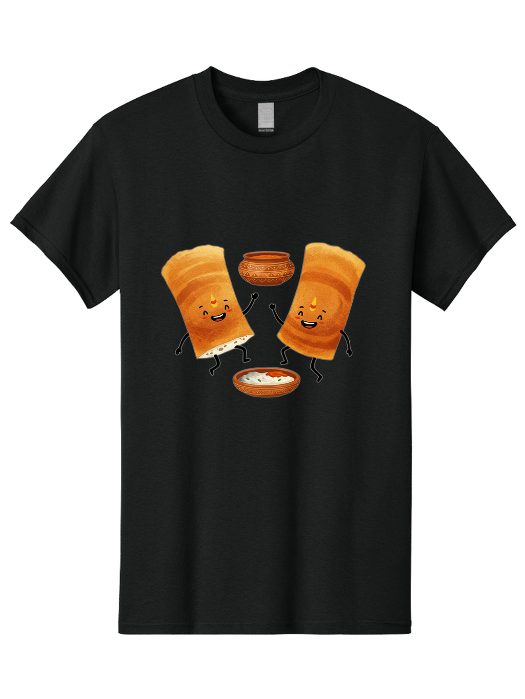 Dosa-Characters Men'S Graphic Tee, 100% Cotton, Comfortable Casual Summer Wear, Machine Washable, Cartoon Dosa Characters, Dancing Dosas, Sambar, Chutney, Indian Food, Dosa Dance, Funny Dosas, Animated Dosas, Indian Cuisine, Dosa Fun Baa539