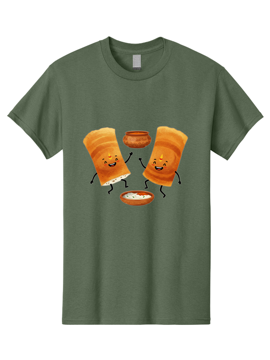 Dosa-Characters Men'S Graphic Tee, 100% Cotton, Comfortable Casual Summer Wear, Machine Washable, Cartoon Dosa Characters, Dancing Dosas, Sambar, Chutney, Indian Food, Dosa Dance, Funny Dosas, Animated Dosas, Indian Cuisine, Dosa Fun Baa539