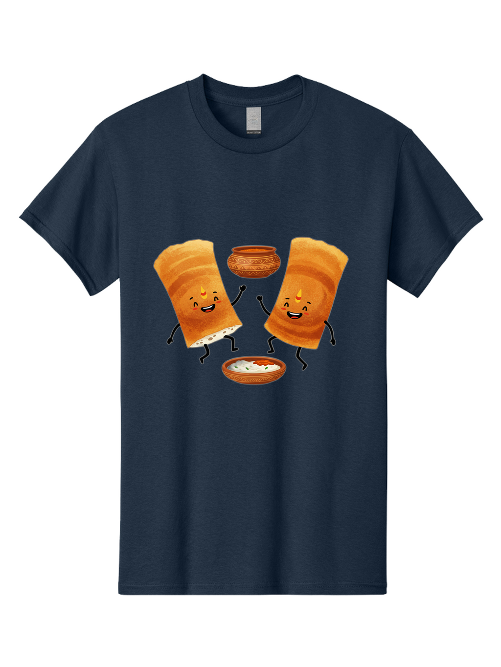 Dosa-Characters Men'S Graphic Tee, 100% Cotton, Comfortable Casual Summer Wear, Machine Washable, Cartoon Dosa Characters, Dancing Dosas, Sambar, Chutney, Indian Food, Dosa Dance, Funny Dosas, Animated Dosas, Indian Cuisine, Dosa Fun Baa539