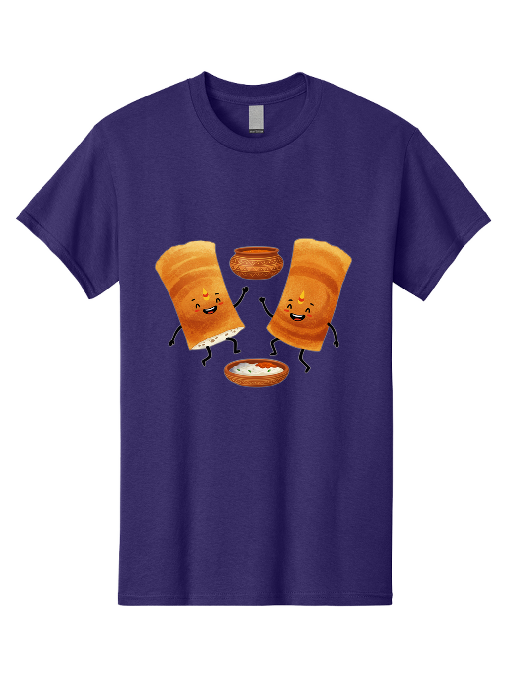 Dosa-Characters Men'S Graphic Tee, 100% Cotton, Comfortable Casual Summer Wear, Machine Washable, Cartoon Dosa Characters, Dancing Dosas, Sambar, Chutney, Indian Food, Dosa Dance, Funny Dosas, Animated Dosas, Indian Cuisine, Dosa Fun Baa539