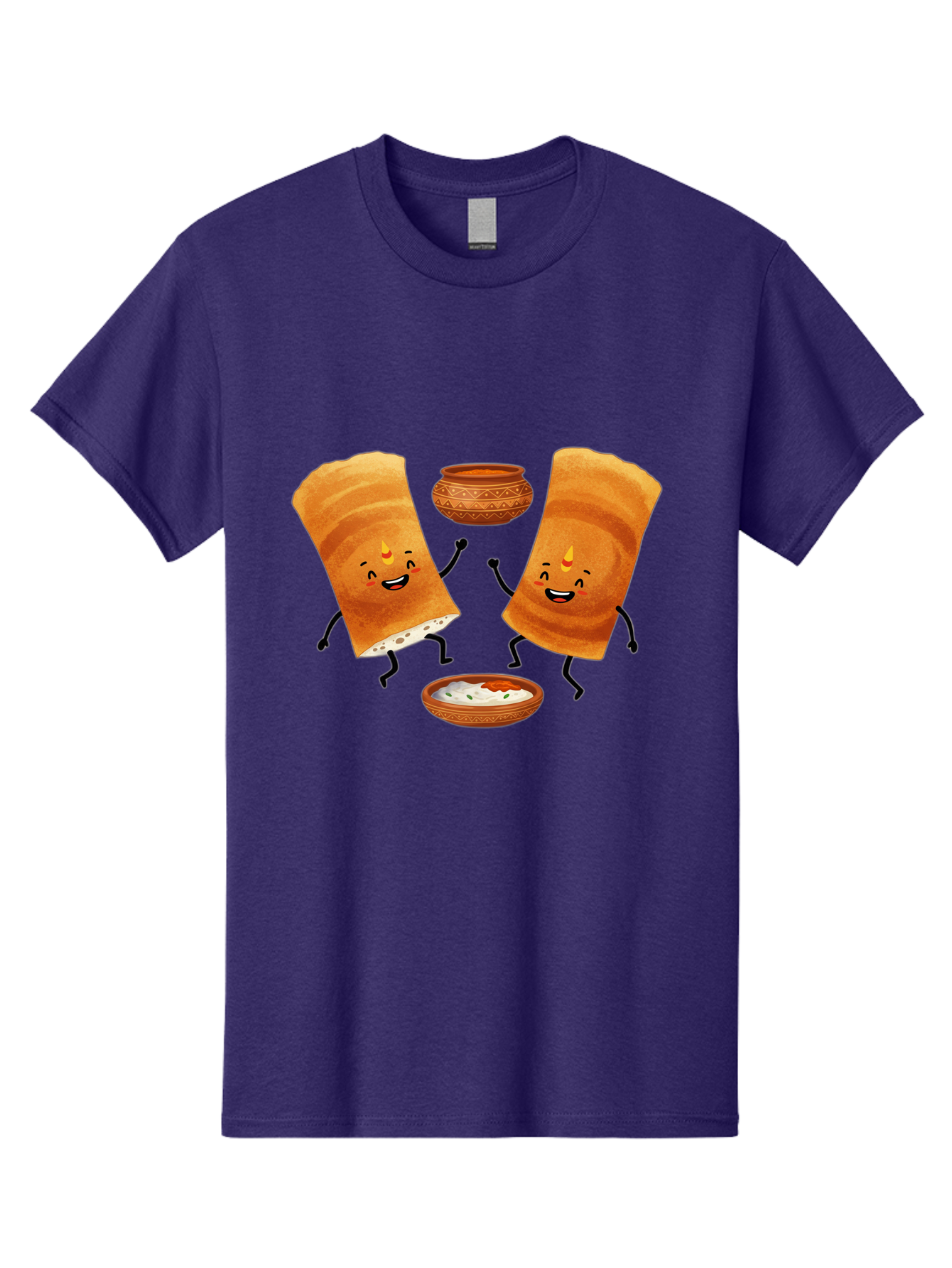 Dosa-Characters Men'S Graphic Tee, 100% Cotton, Comfortable Casual Summer Wear, Machine Washable, Cartoon Dosa Characters, Dancing Dosas, Sambar, Chutney, Indian Food, Dosa Dance, Funny Dosas, Animated Dosas, Indian Cuisine, Dosa Fun Baa539