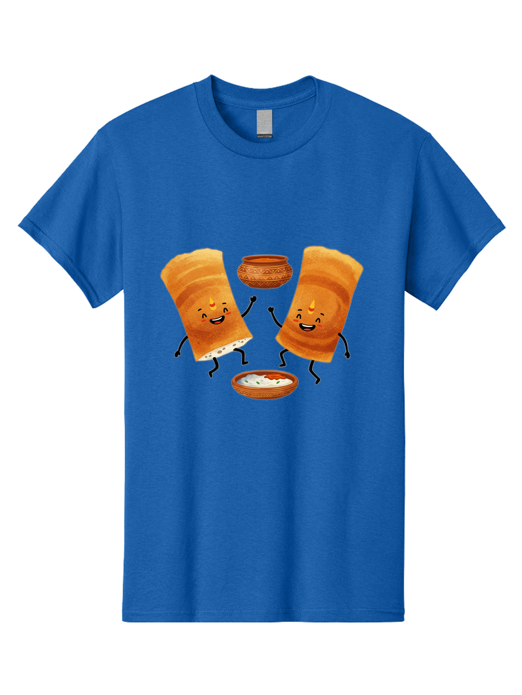 Dosa-Characters Men'S Graphic Tee, 100% Cotton, Comfortable Casual Summer Wear, Machine Washable, Cartoon Dosa Characters, Dancing Dosas, Sambar, Chutney, Indian Food, Dosa Dance, Funny Dosas, Animated Dosas, Indian Cuisine, Dosa Fun Baa539