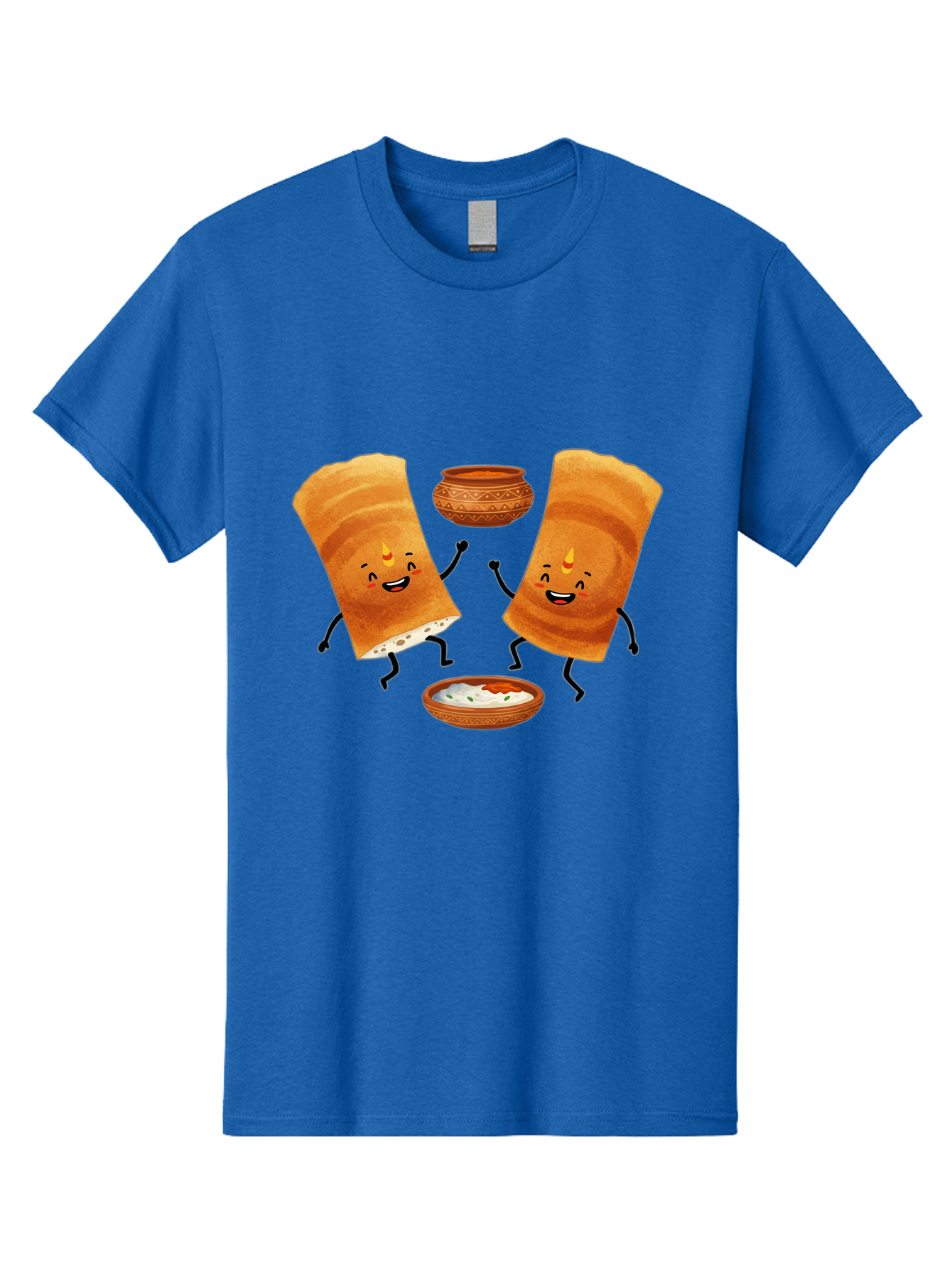Dosa-Characters Men'S Graphic Tee, 100% Cotton, Comfortable Casual Summer Wear, Machine Washable, Cartoon Dosa Characters, Dancing Dosas, Sambar, Chutney, Indian Food, Dosa Dance, Funny Dosas, Animated Dosas, Indian Cuisine, Dosa Fun Baa539