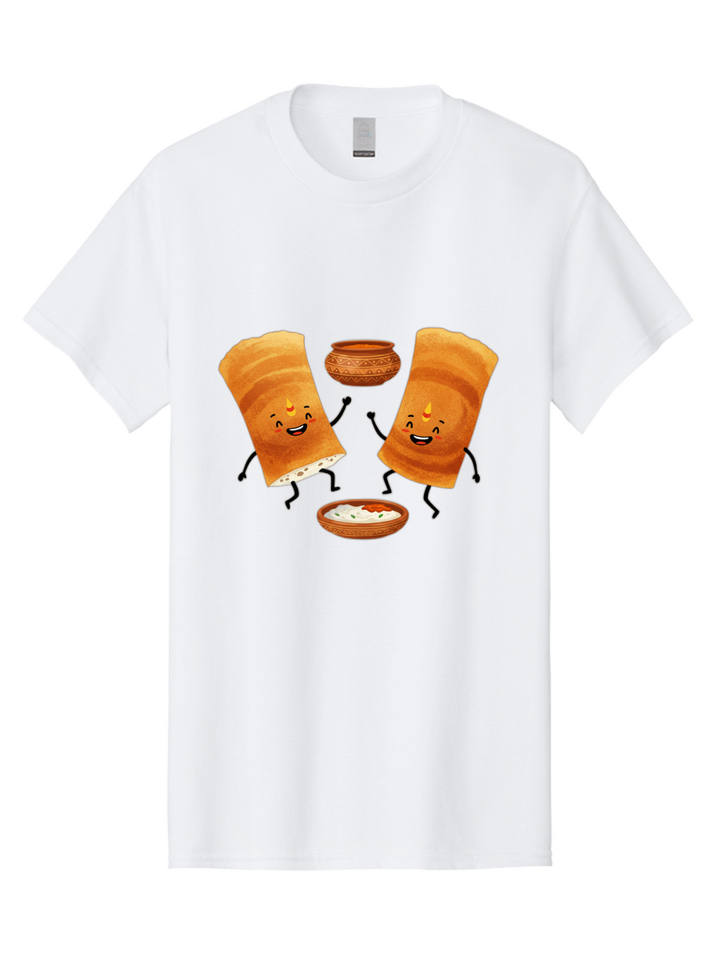 Dosa-Characters Men'S Graphic Tee, 100% Cotton, Comfortable Casual Summer Wear, Machine Washable, Cartoon Dosa Characters, Dancing Dosas, Sambar, Chutney, Indian Food, Dosa Dance, Funny Dosas, Animated Dosas, Indian Cuisine, Dosa Fun Baa539