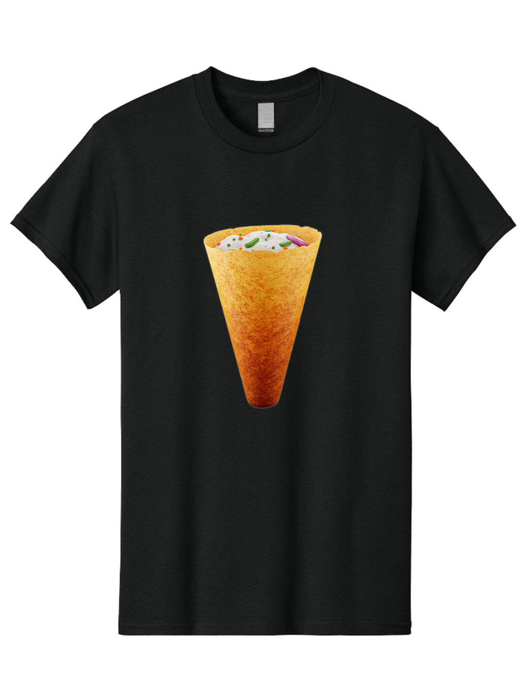 Dosa-Cone Men'S Graphic Tee, 100% Cotton, Comfortable Casual Summer Wear, Machine Washable, Masala Cone, Indian Street Food, Crispy Cone, Savory Snack, Flavorful Filling, Chutney, Spices, Appetizing Treat Baa540