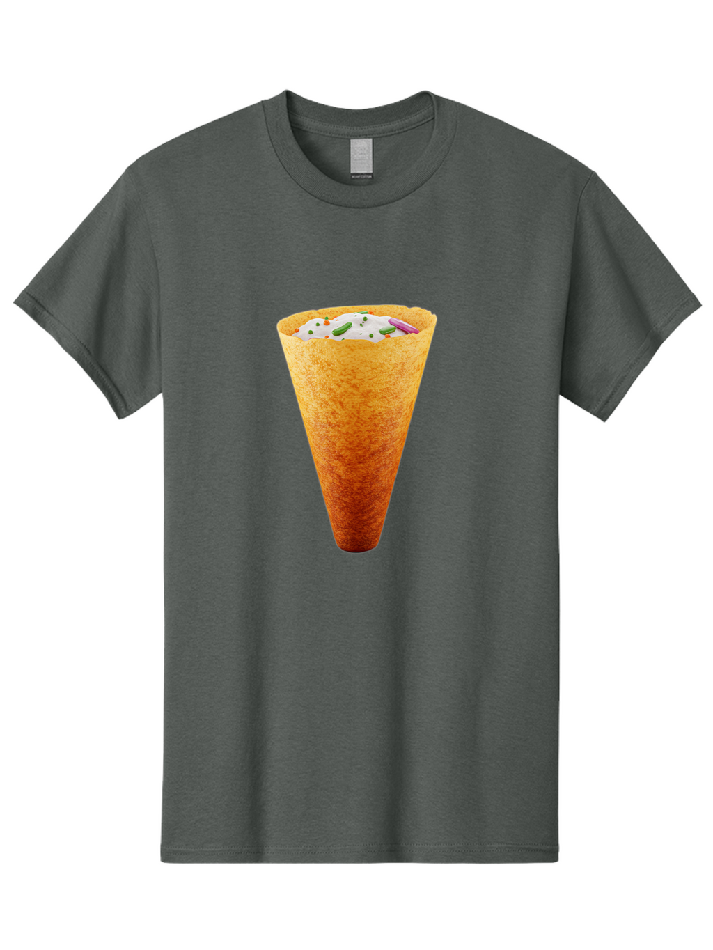 Dosa-Cone Men'S Graphic Tee, 100% Cotton, Comfortable Casual Summer Wear, Machine Washable, Masala Cone, Indian Street Food, Crispy Cone, Savory Snack, Flavorful Filling, Chutney, Spices, Appetizing Treat Baa540