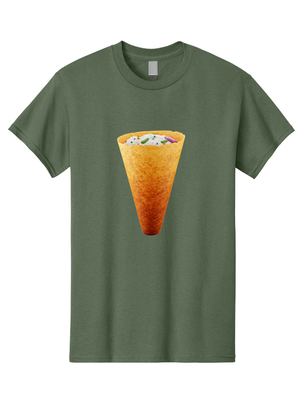 Dosa-Cone Men'S Graphic Tee, 100% Cotton, Comfortable Casual Summer Wear, Machine Washable, Masala Cone, Indian Street Food, Crispy Cone, Savory Snack, Flavorful Filling, Chutney, Spices, Appetizing Treat Baa540