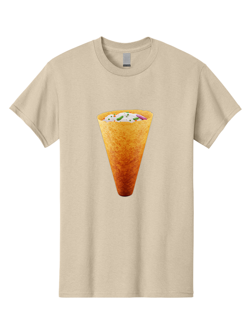Dosa-Cone Men'S Graphic Tee, 100% Cotton, Comfortable Casual Summer Wear, Machine Washable, Masala Cone, Indian Street Food, Crispy Cone, Savory Snack, Flavorful Filling, Chutney, Spices, Appetizing Treat Baa540