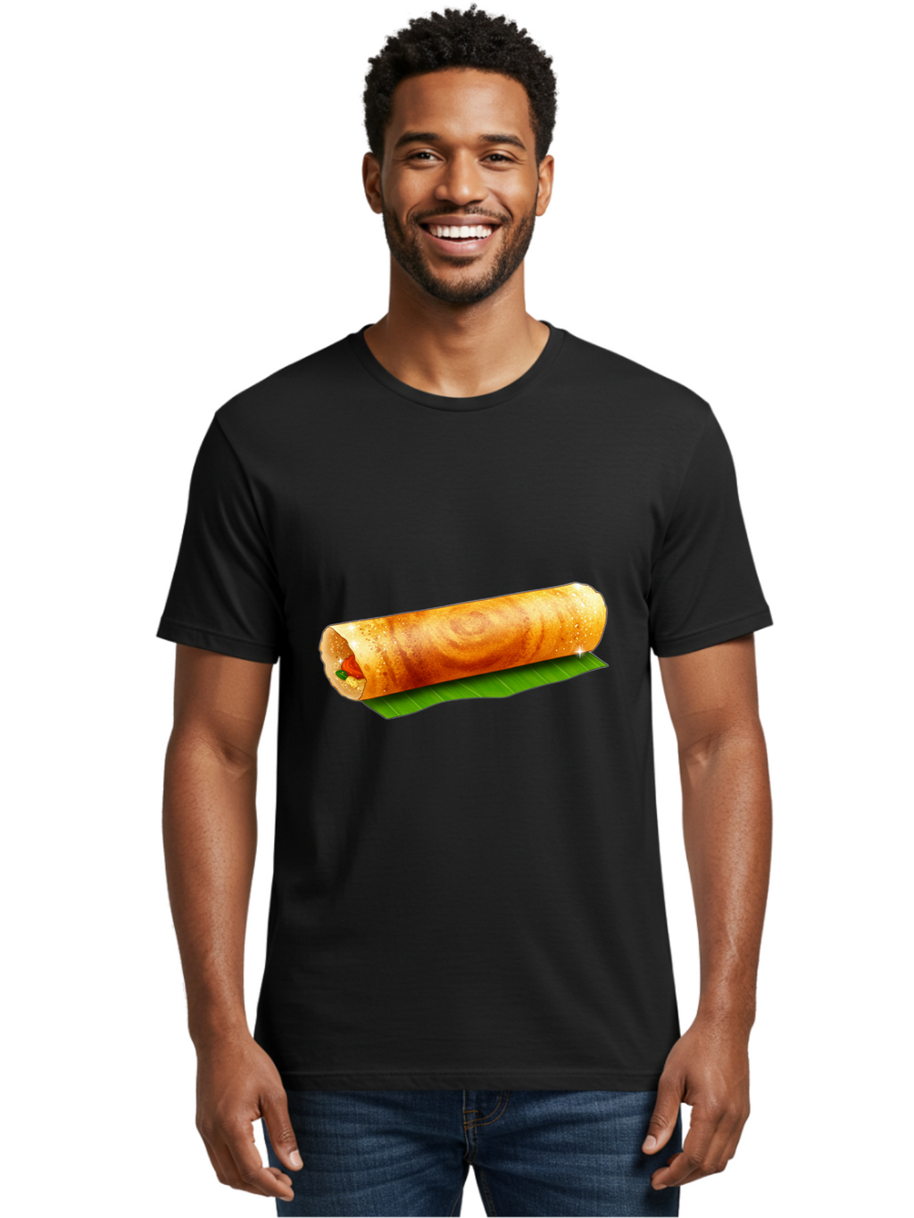 Dosa-Roll Men'S Graphic Tee, 100% Cotton, Comfortable Casual Summer Wear, Machine Washable, Crispy Spring Roll, Golden Brown, Fried Delicacy, Asian Cuisine, Savory Filling, Delicious Snack, Appetizing Treat, Finger Food Baa542