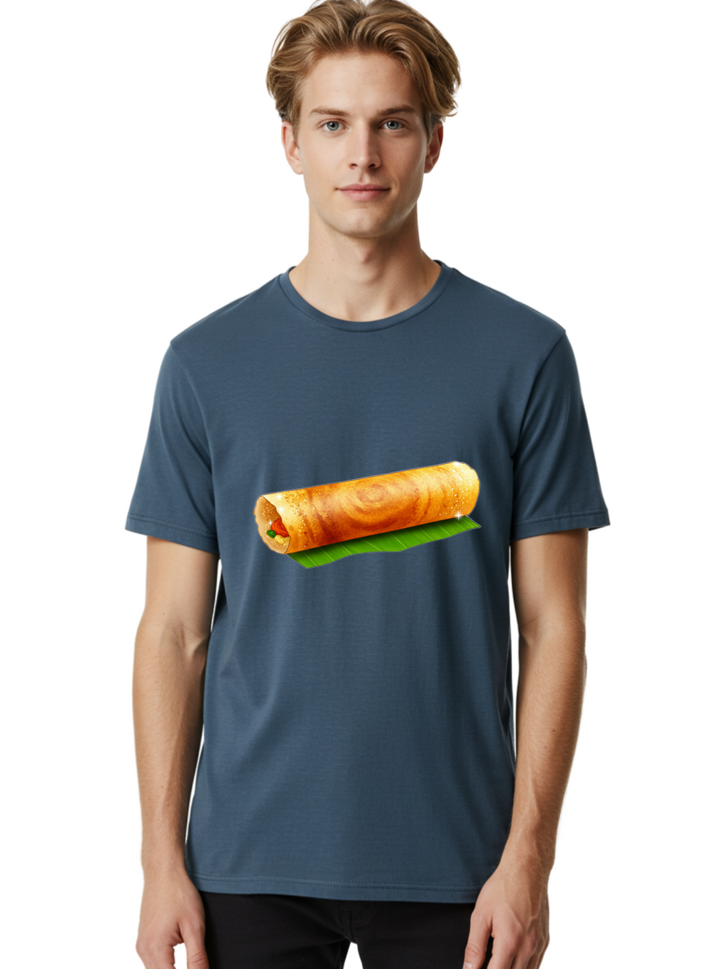 Dosa-Roll Men'S Graphic Tee, 100% Cotton, Comfortable Casual Summer Wear, Machine Washable, Crispy Spring Roll, Golden Brown, Fried Delicacy, Asian Cuisine, Savory Filling, Delicious Snack, Appetizing Treat, Finger Food Baa542