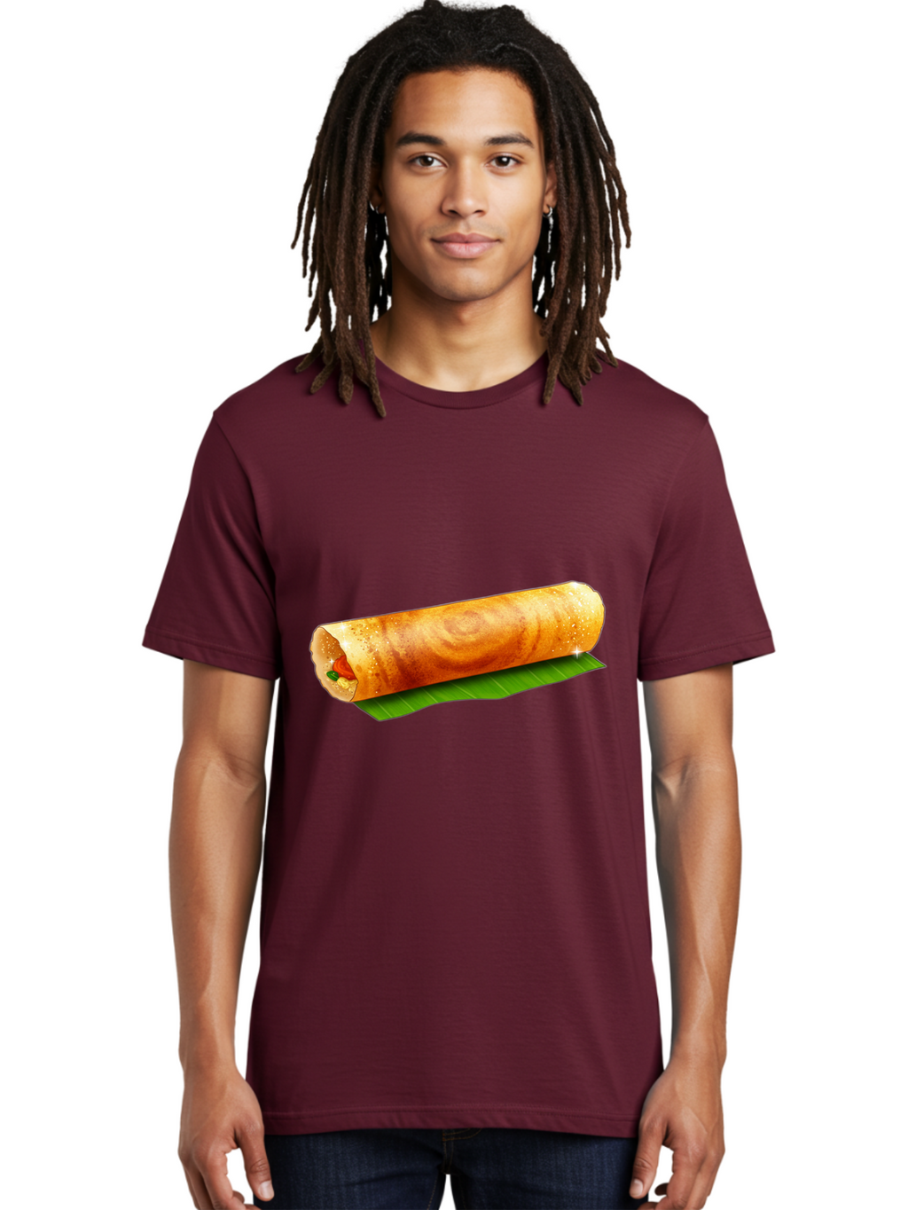 Dosa-Roll Men'S Graphic Tee, 100% Cotton, Comfortable Casual Summer Wear, Machine Washable, Crispy Spring Roll, Golden Brown, Fried Delicacy, Asian Cuisine, Savory Filling, Delicious Snack, Appetizing Treat, Finger Food Baa542