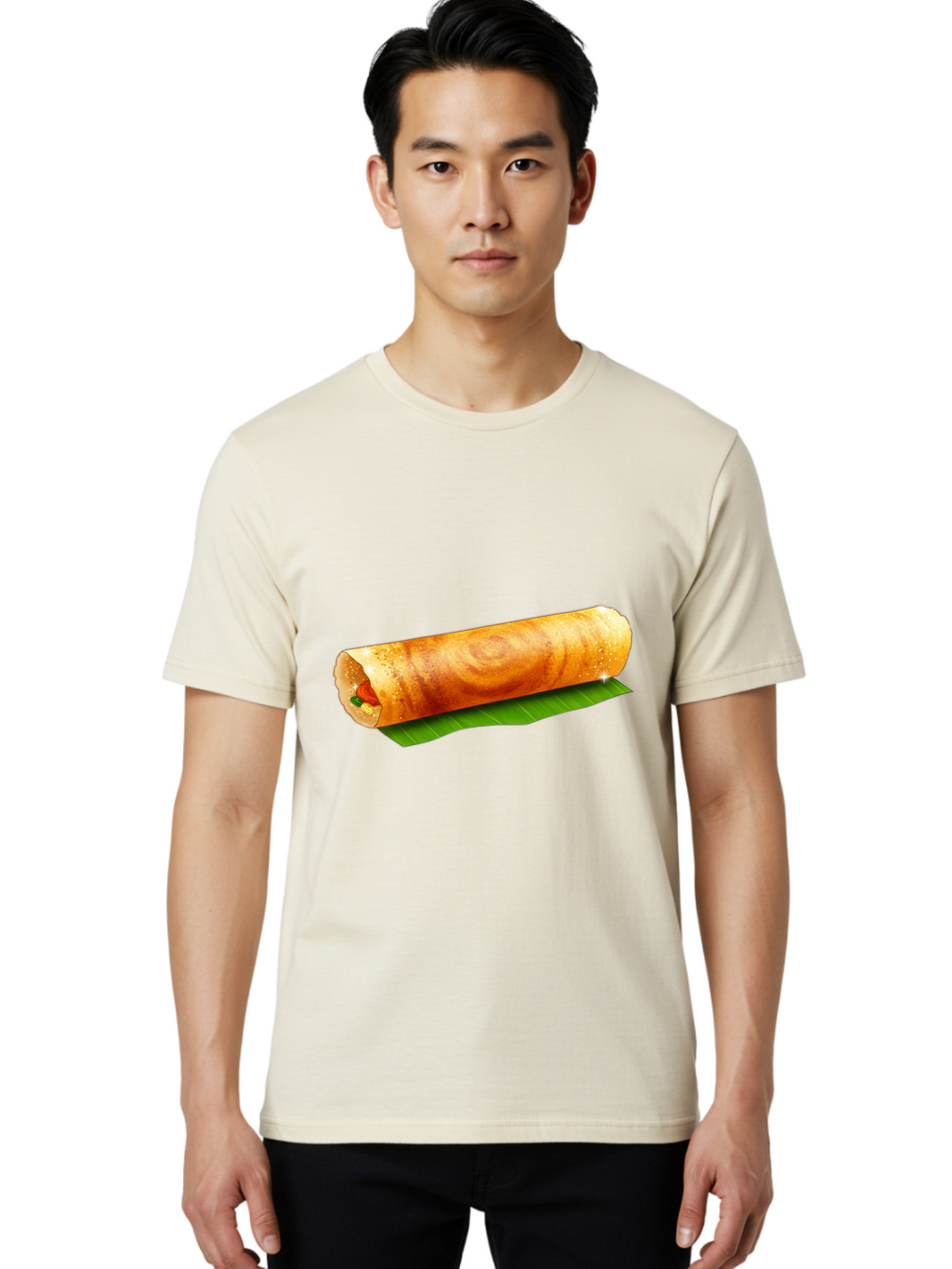 Dosa-Roll Men'S Graphic Tee, 100% Cotton, Comfortable Casual Summer Wear, Machine Washable, Crispy Spring Roll, Golden Brown, Fried Delicacy, Asian Cuisine, Savory Filling, Delicious Snack, Appetizing Treat, Finger Food Baa542