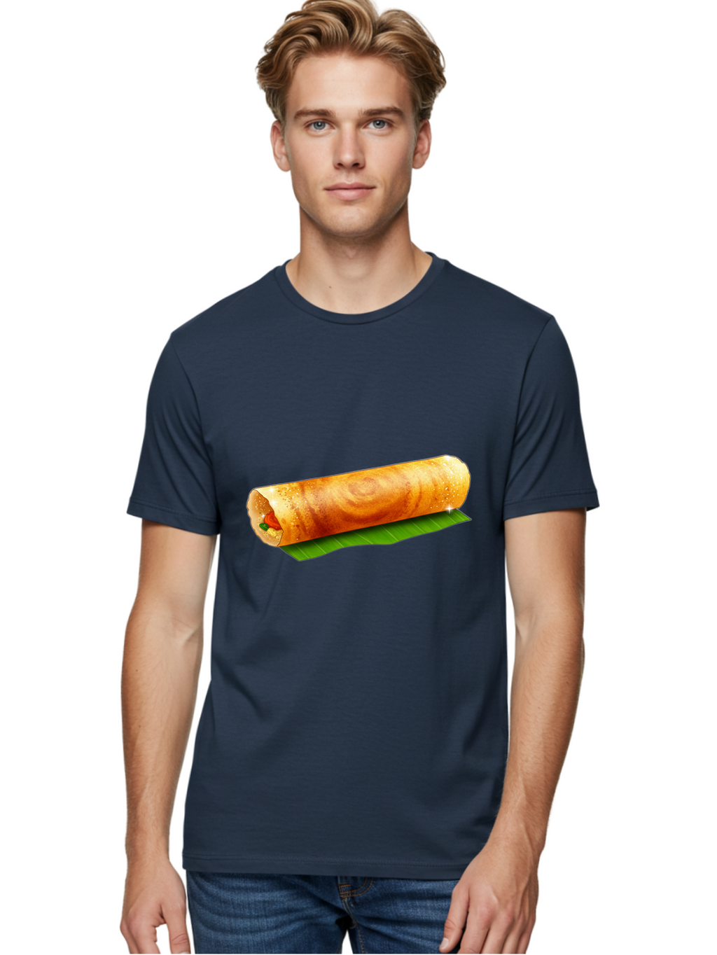 Dosa-Roll Men'S Graphic Tee, 100% Cotton, Comfortable Casual Summer Wear, Machine Washable, Crispy Spring Roll, Golden Brown, Fried Delicacy, Asian Cuisine, Savory Filling, Delicious Snack, Appetizing Treat, Finger Food Baa542