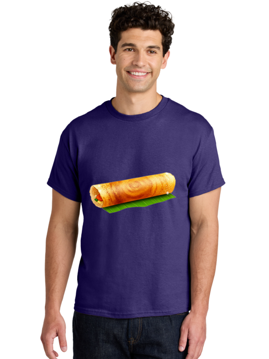 Dosa-Roll Men'S Graphic Tee, 100% Cotton, Comfortable Casual Summer Wear, Machine Washable, Crispy Spring Roll, Golden Brown, Fried Delicacy, Asian Cuisine, Savory Filling, Delicious Snack, Appetizing Treat, Finger Food Baa542