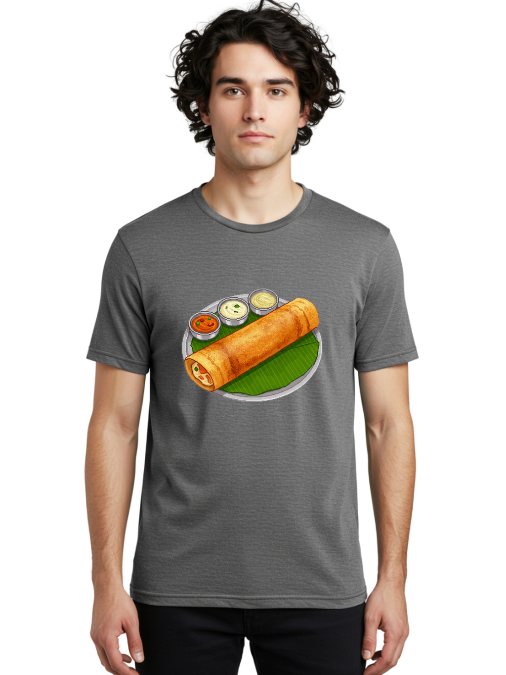 Dosa-With-Chutney-1 Men'S Graphic Tee, 100% Cotton, Comfortable Casual Summer Wear, Machine Washable, South Indian Cuisine, Traditional Breakfast, Dosa With Chutney, Indian Food, Savory Crepe, Fermented Rice, Delicious Dish, Baa543