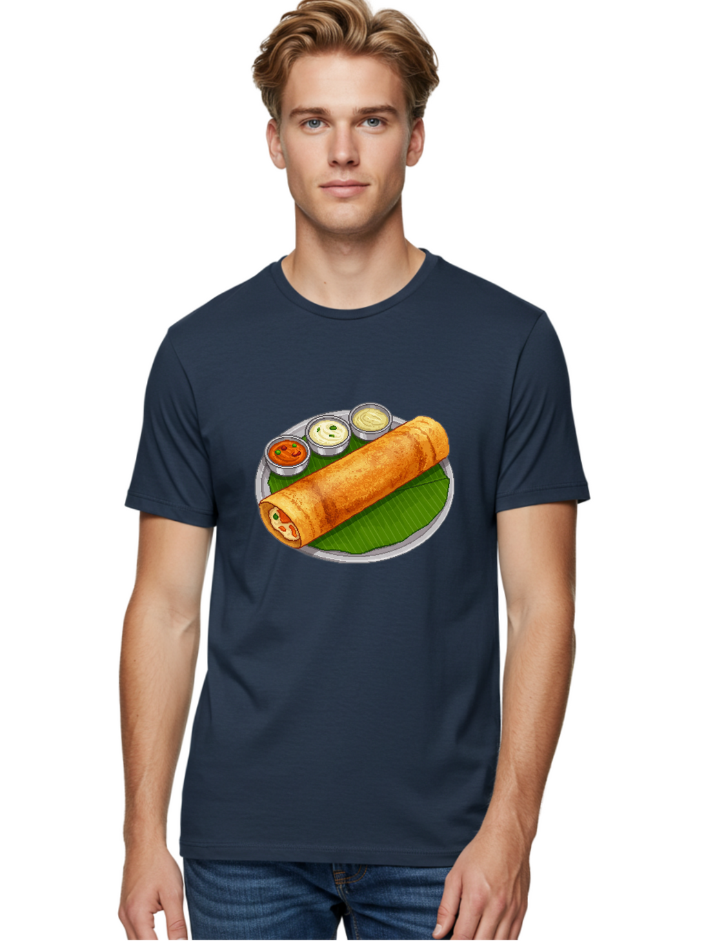 Dosa-With-Chutney-1 Men'S Graphic Tee, 100% Cotton, Comfortable Casual Summer Wear, Machine Washable, South Indian Cuisine, Traditional Breakfast, Dosa With Chutney, Indian Food, Savory Crepe, Fermented Rice, Delicious Dish, Baa543