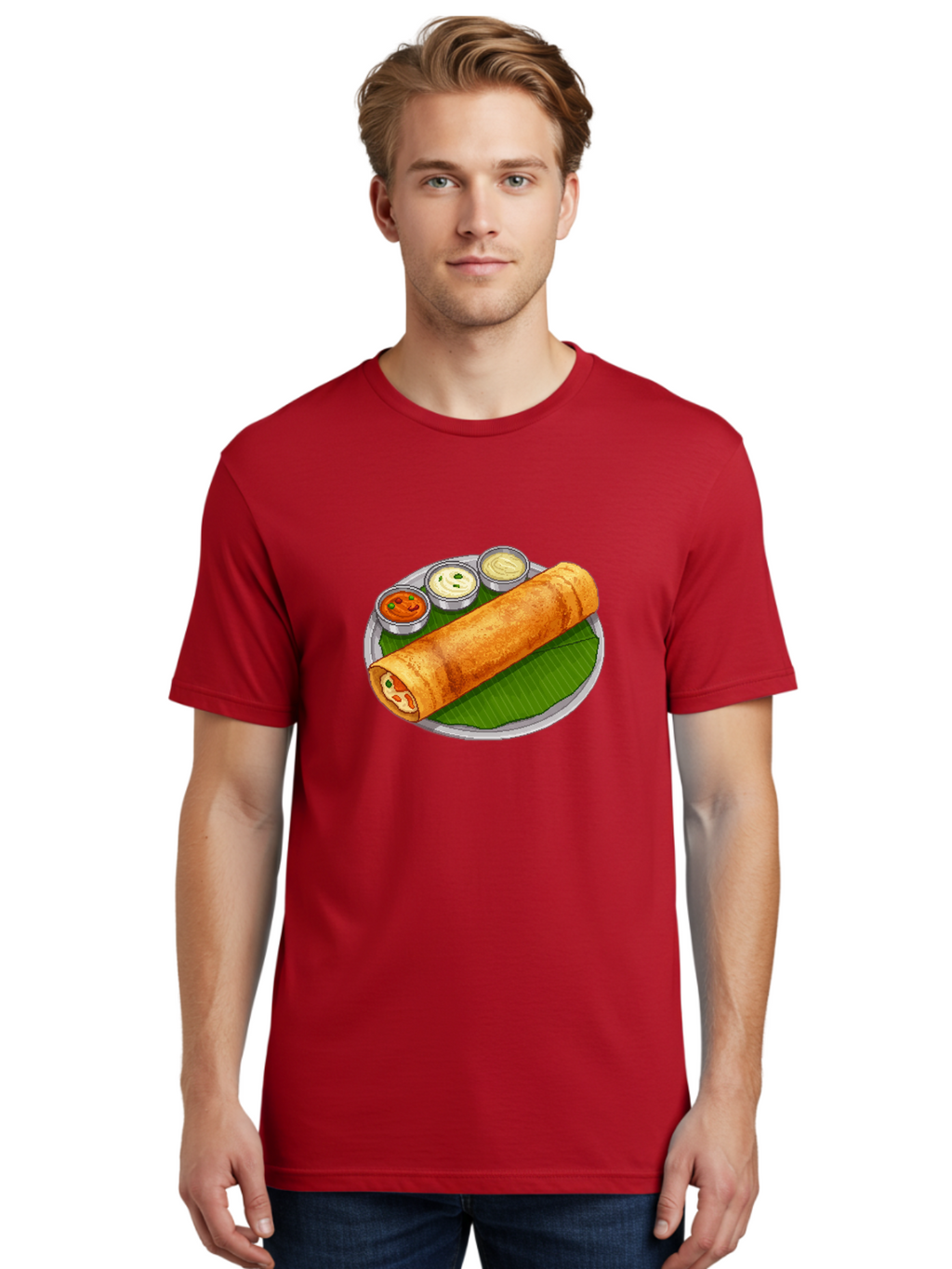 Dosa-With-Chutney-1 Men'S Graphic Tee, 100% Cotton, Comfortable Casual Summer Wear, Machine Washable, South Indian Cuisine, Traditional Breakfast, Dosa With Chutney, Indian Food, Savory Crepe, Fermented Rice, Delicious Dish, Baa543
