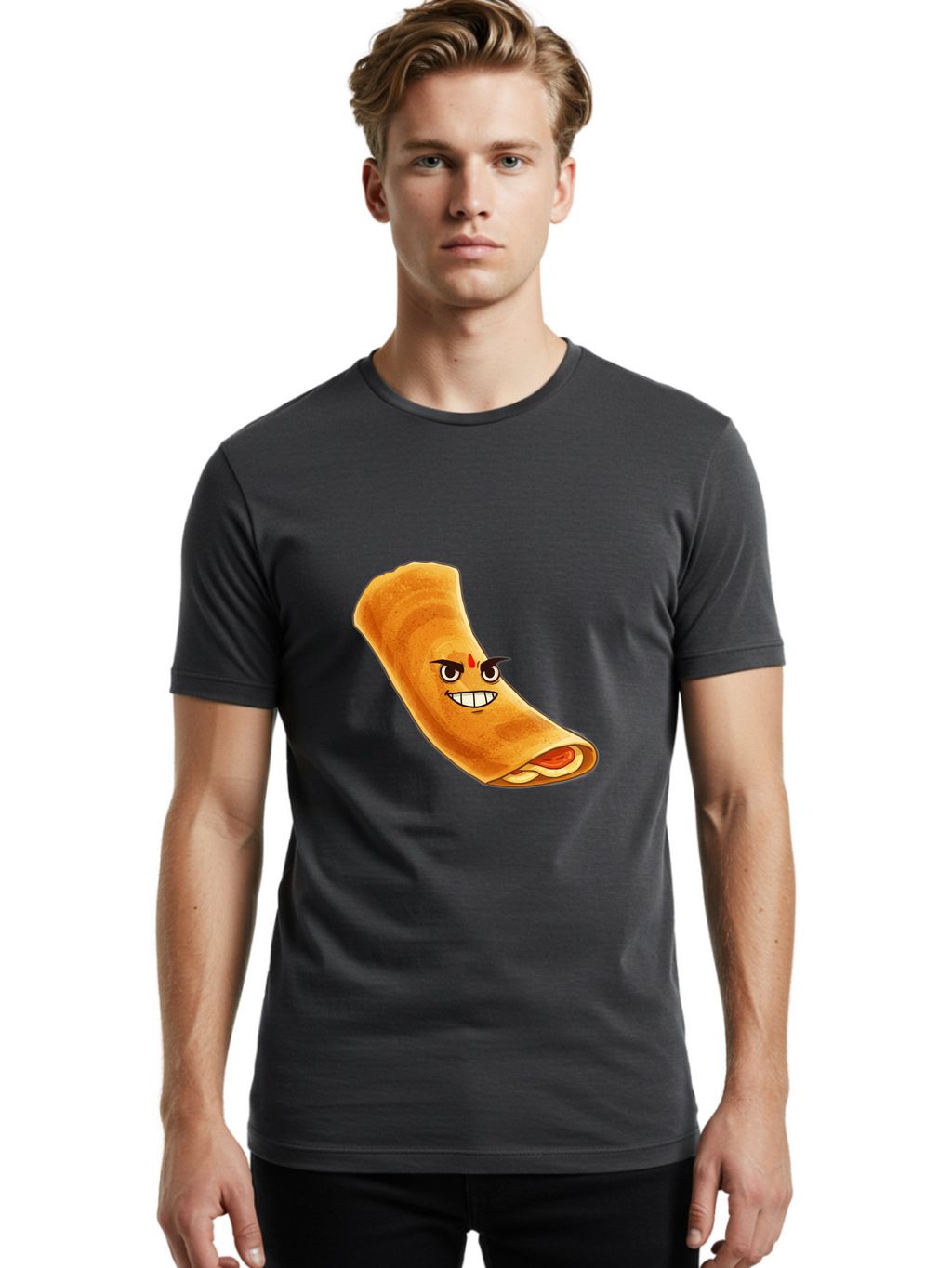 Dosa Men'S Graphic Tee, 100% Cotton, Comfortable Casual Summer Wear, Machine Washable, Cartoon Dosa, South Indian Cuisine, Masala Dosa, Traditional Food, Dosa With Filling, Authentic Indian Dish, Crispy Crepe, Flavorful Meal, Indian Breakfast Baa545