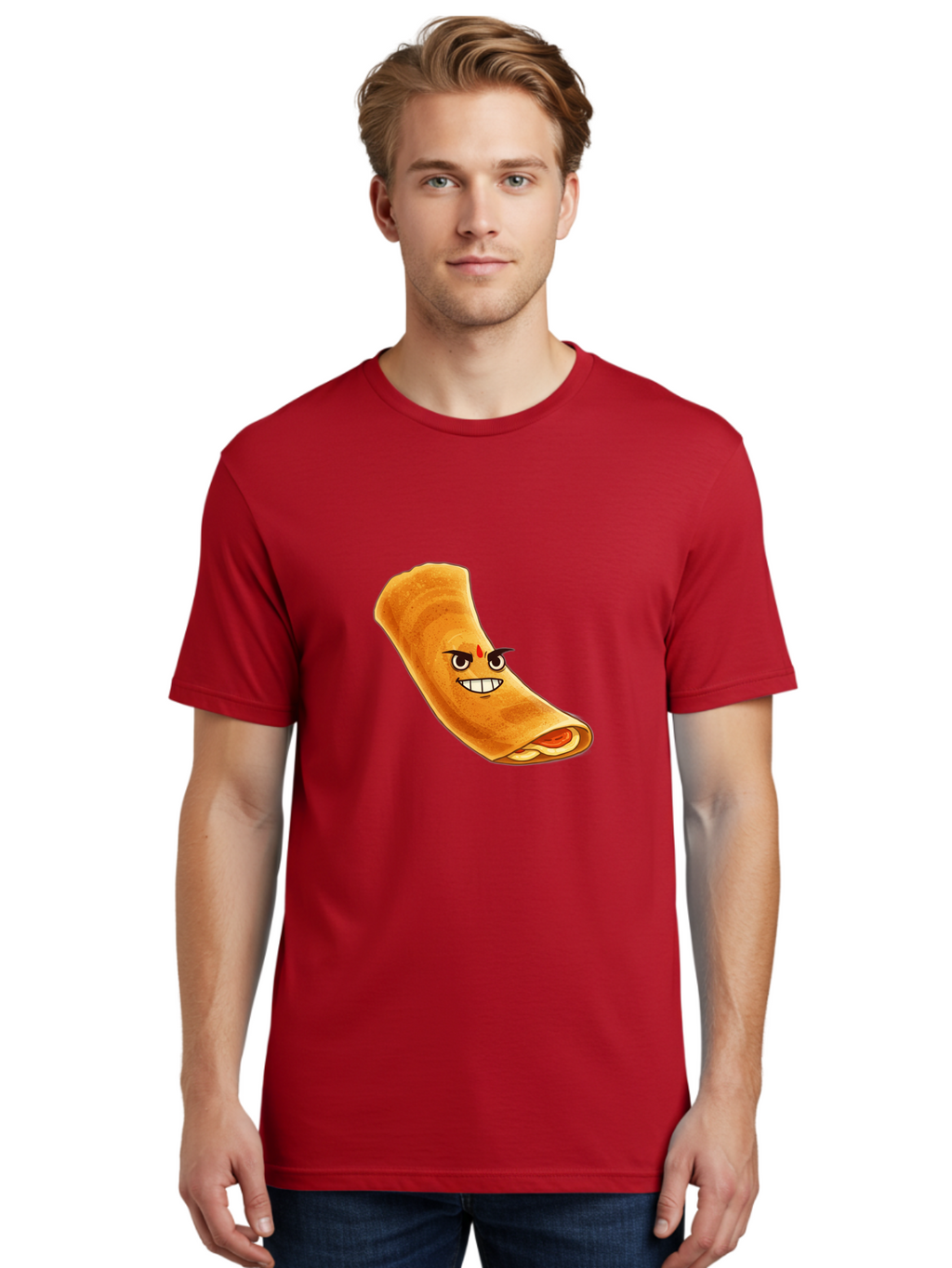 Dosa Men'S Graphic Tee, 100% Cotton, Comfortable Casual Summer Wear, Machine Washable, Cartoon Dosa, South Indian Cuisine, Masala Dosa, Traditional Food, Dosa With Filling, Authentic Indian Dish, Crispy Crepe, Flavorful Meal, Indian Breakfast Baa545