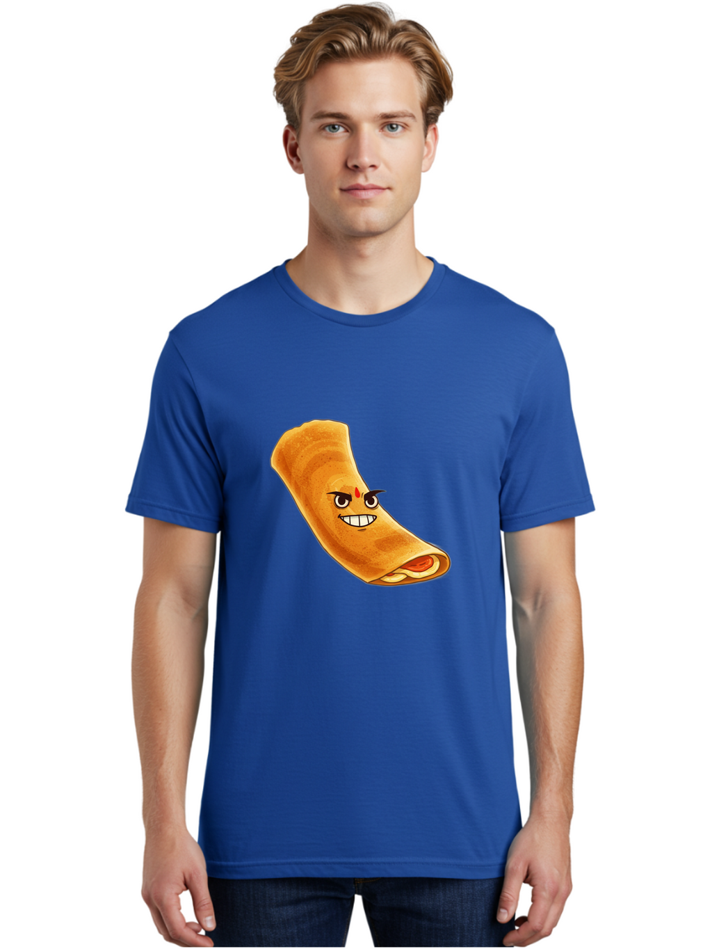 Dosa Men'S Graphic Tee, 100% Cotton, Comfortable Casual Summer Wear, Machine Washable, Cartoon Dosa, South Indian Cuisine, Masala Dosa, Traditional Food, Dosa With Filling, Authentic Indian Dish, Crispy Crepe, Flavorful Meal, Indian Breakfast Baa545