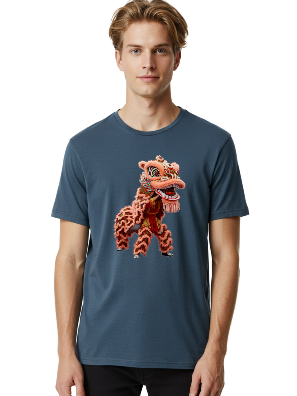 Dragon-Dance-2 Men'S Graphic Tee, 100% Cotton, Comfortable Casual Summer Wear, Machine Washable, Traditional Lion Dance, Cultural Heritage, Chinese New Year, Festive Decorations, Vibrant Colors, Mythical Creature, Dynamic Pose, Baa551