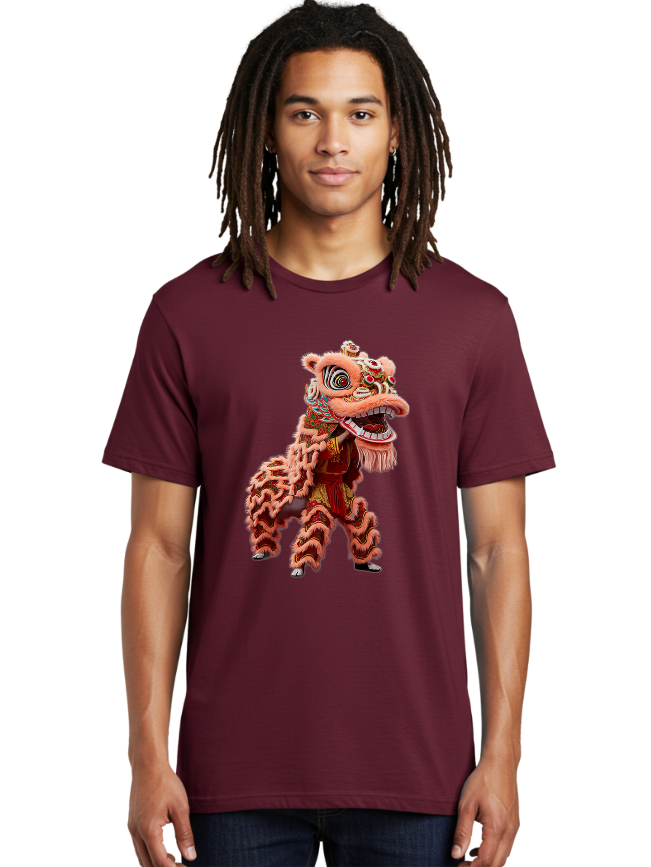 Dragon-Dance-2 Men'S Graphic Tee, 100% Cotton, Comfortable Casual Summer Wear, Machine Washable, Traditional Lion Dance, Cultural Heritage, Chinese New Year, Festive Decorations, Vibrant Colors, Mythical Creature, Dynamic Pose, Baa551