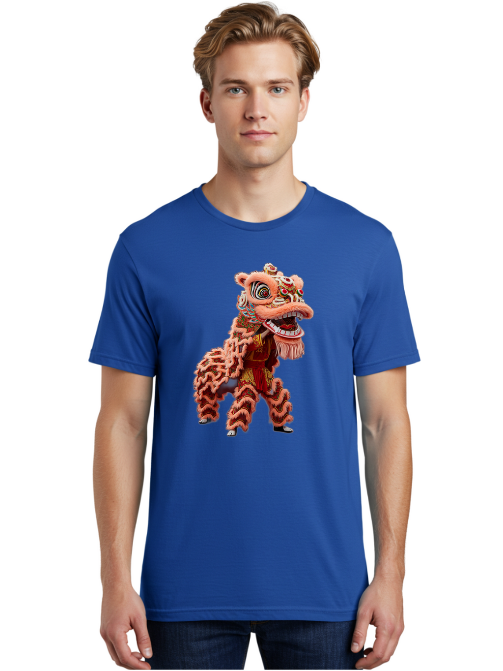 Dragon-Dance-2 Men'S Graphic Tee, 100% Cotton, Comfortable Casual Summer Wear, Machine Washable, Traditional Lion Dance, Cultural Heritage, Chinese New Year, Festive Decorations, Vibrant Colors, Mythical Creature, Dynamic Pose, Baa551