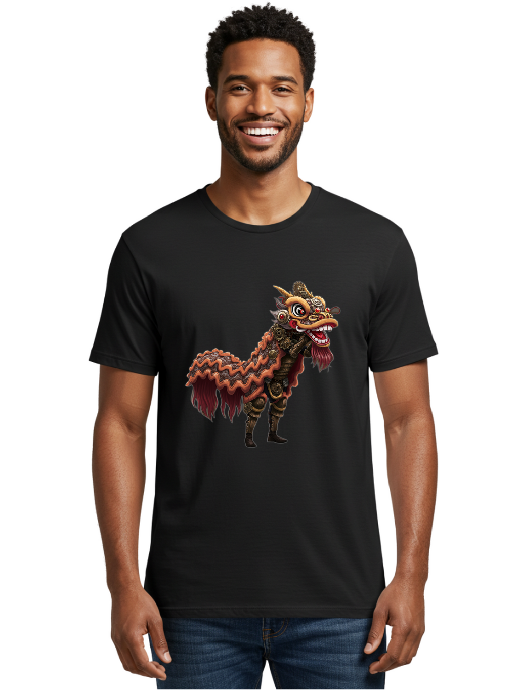 Dragon-Dance-Costume-2 Men'S Graphic Tee, 100% Cotton, Comfortable Casual Summer Wear, Machine Washable, Chinese Dragon Dance, Lion Dance Costume, Traditional Chinese Culture, Vibrant Colors, Festive Atmosphere, Mythical Creatures, Baa553