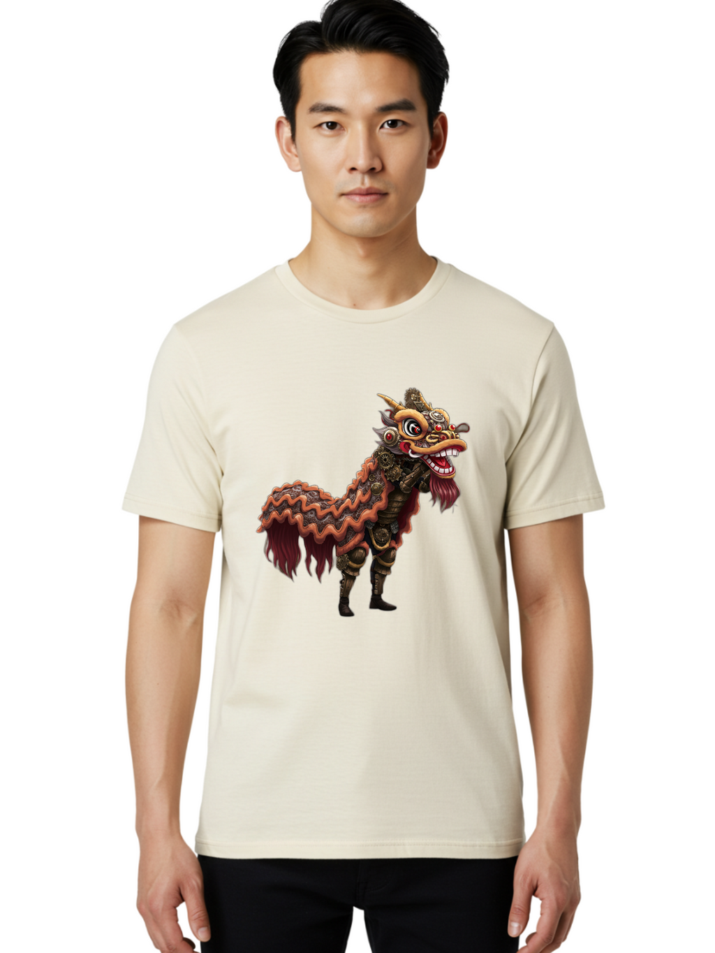 Dragon-Dance-Costume-2 Men'S Graphic Tee, 100% Cotton, Comfortable Casual Summer Wear, Machine Washable, Chinese Dragon Dance, Lion Dance Costume, Traditional Chinese Culture, Vibrant Colors, Festive Atmosphere, Mythical Creatures, Baa553