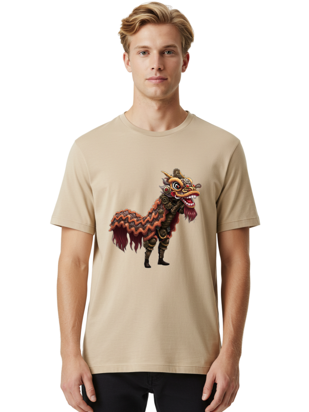 Dragon-Dance-Costume-2 Men'S Graphic Tee, 100% Cotton, Comfortable Casual Summer Wear, Machine Washable, Chinese Dragon Dance, Lion Dance Costume, Traditional Chinese Culture, Vibrant Colors, Festive Atmosphere, Mythical Creatures, Baa553