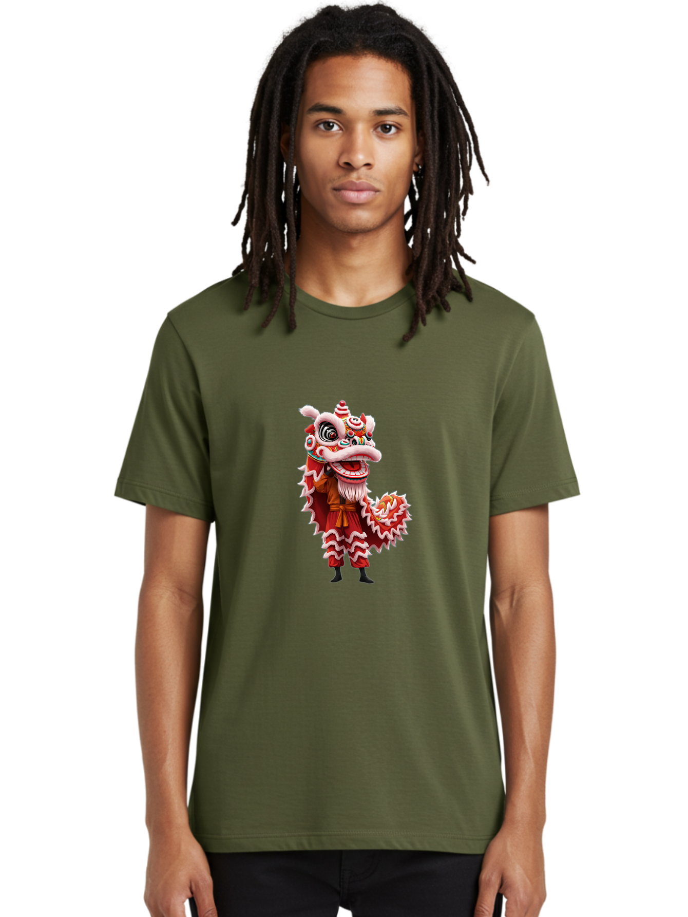 Dragon-Dance-Costume-3 Men'S Graphic Tee, 100% Cotton, Comfortable Casual Summer Wear, Machine Washable, Lion Dance Performance, Traditional Chinese Culture, Festive Atmosphere, Vibrant Colors, Cultural Heritage, Artistic Expression, Baa554