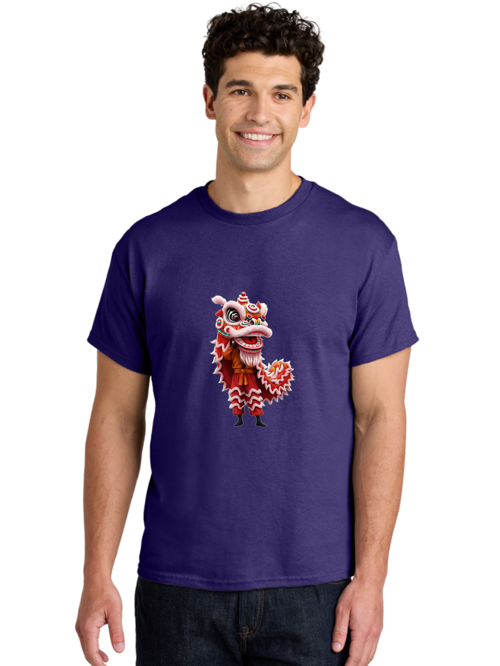 Dragon-Dance-Costume-3 Men'S Graphic Tee, 100% Cotton, Comfortable Casual Summer Wear, Machine Washable, Lion Dance Performance, Traditional Chinese Culture, Festive Atmosphere, Vibrant Colors, Cultural Heritage, Artistic Expression, Baa554