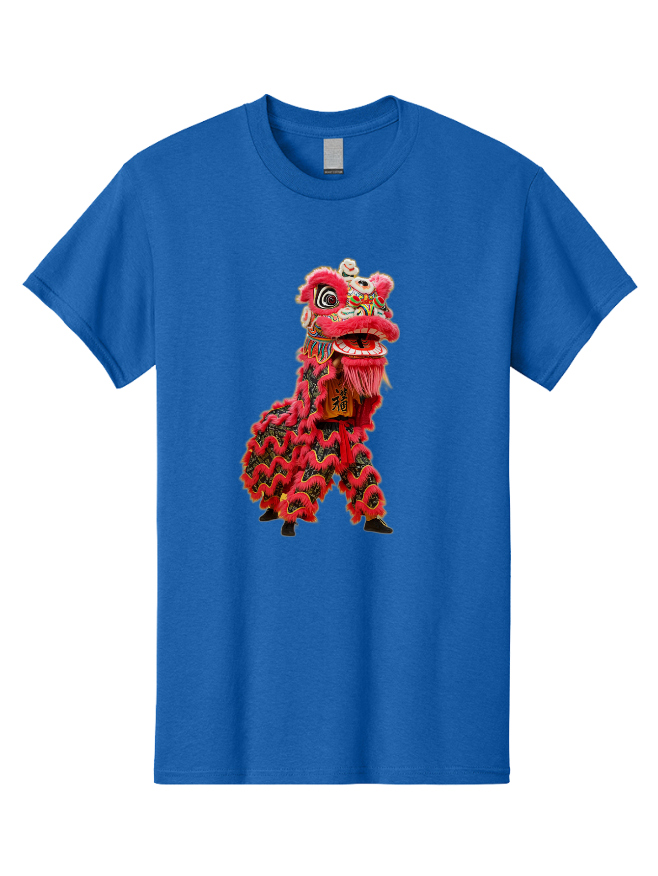 Dragon-Dance-Costume-4 Men'S Graphic Tee, 100% Cotton, Comfortable Casual Summer Wear, Machine Washable, Chinese Lion Dance, Traditional Costume, Vibrant Red Colors, Intricate Designs, Cultural Heritage, Festive Atmosphere, Lion Head, Baa555