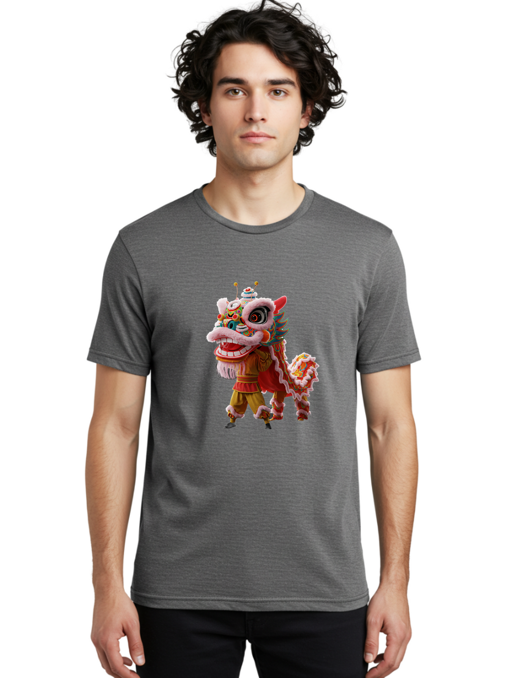 Dragon-Dance-Costume Men'S Graphic Tee, 100% Cotton, Comfortable Casual Summer Wear, Machine Washable, Lion Dance Costume, Traditional Chinese Dance, Vibrant Colors, Cultural Heritage, Festive Atmosphere, Mythical Creature, Chinese New Year, Baa556