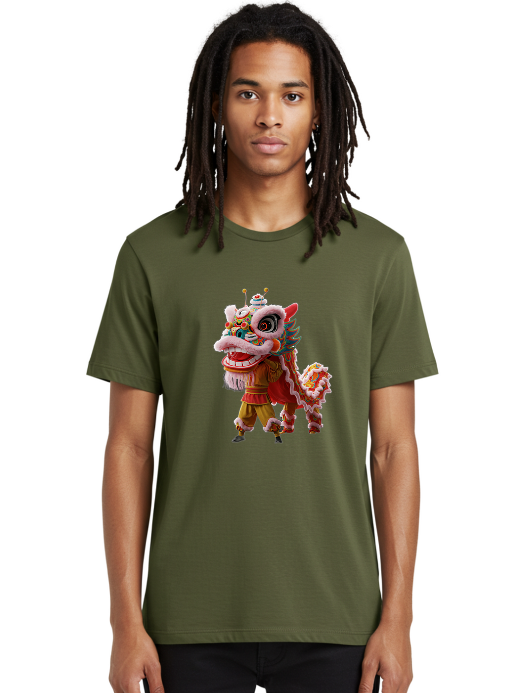 Dragon-Dance-Costume Men'S Graphic Tee, 100% Cotton, Comfortable Casual Summer Wear, Machine Washable, Lion Dance Costume, Traditional Chinese Dance, Vibrant Colors, Cultural Heritage, Festive Atmosphere, Mythical Creature, Chinese New Year, Baa556