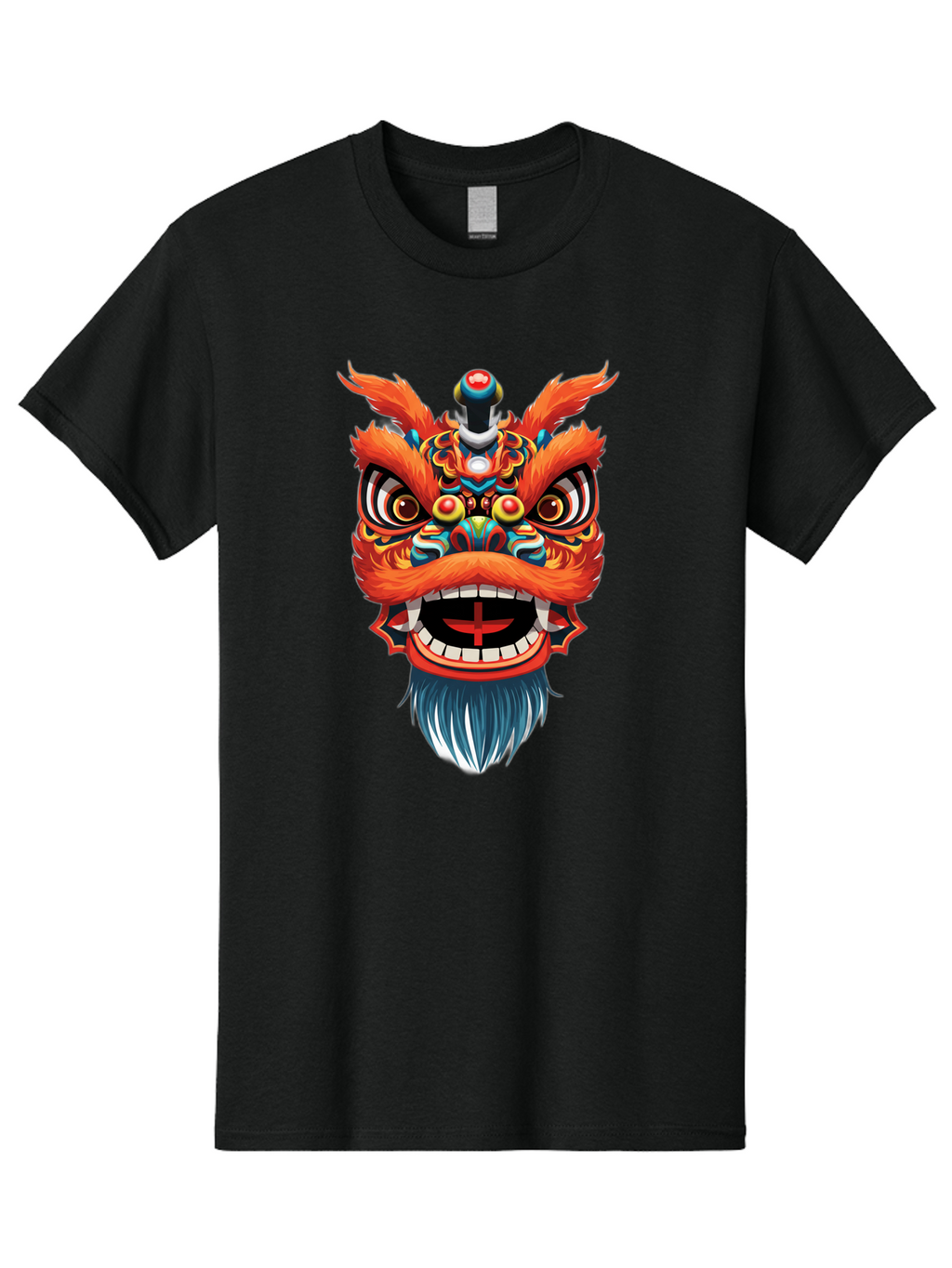 Dragon-Dance-Mask Men'S Graphic Tee, 100% Cotton, Comfortable Casual Summer Wear, Machine Washable, Lion Dance, Traditional Performance, Vibrant Colors, Cultural Heritage, Festive Atmosphere, Red And Orange Hues, Ornate Details, Baa557