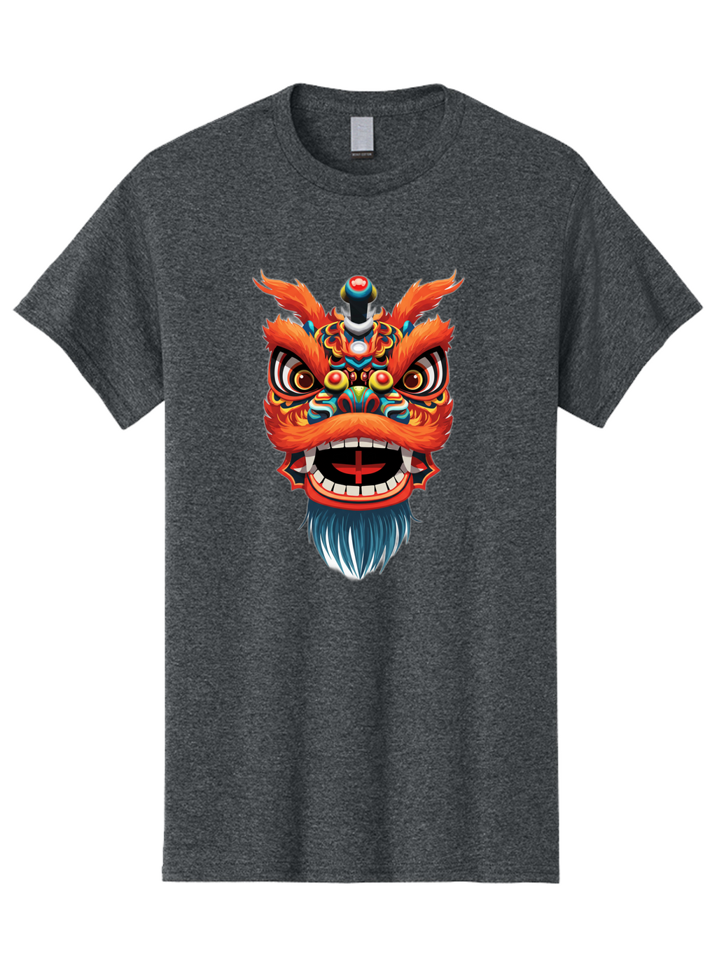 Dragon-Dance-Mask Men'S Graphic Tee, 100% Cotton, Comfortable Casual Summer Wear, Machine Washable, Lion Dance, Traditional Performance, Vibrant Colors, Cultural Heritage, Festive Atmosphere, Red And Orange Hues, Ornate Details, Baa557