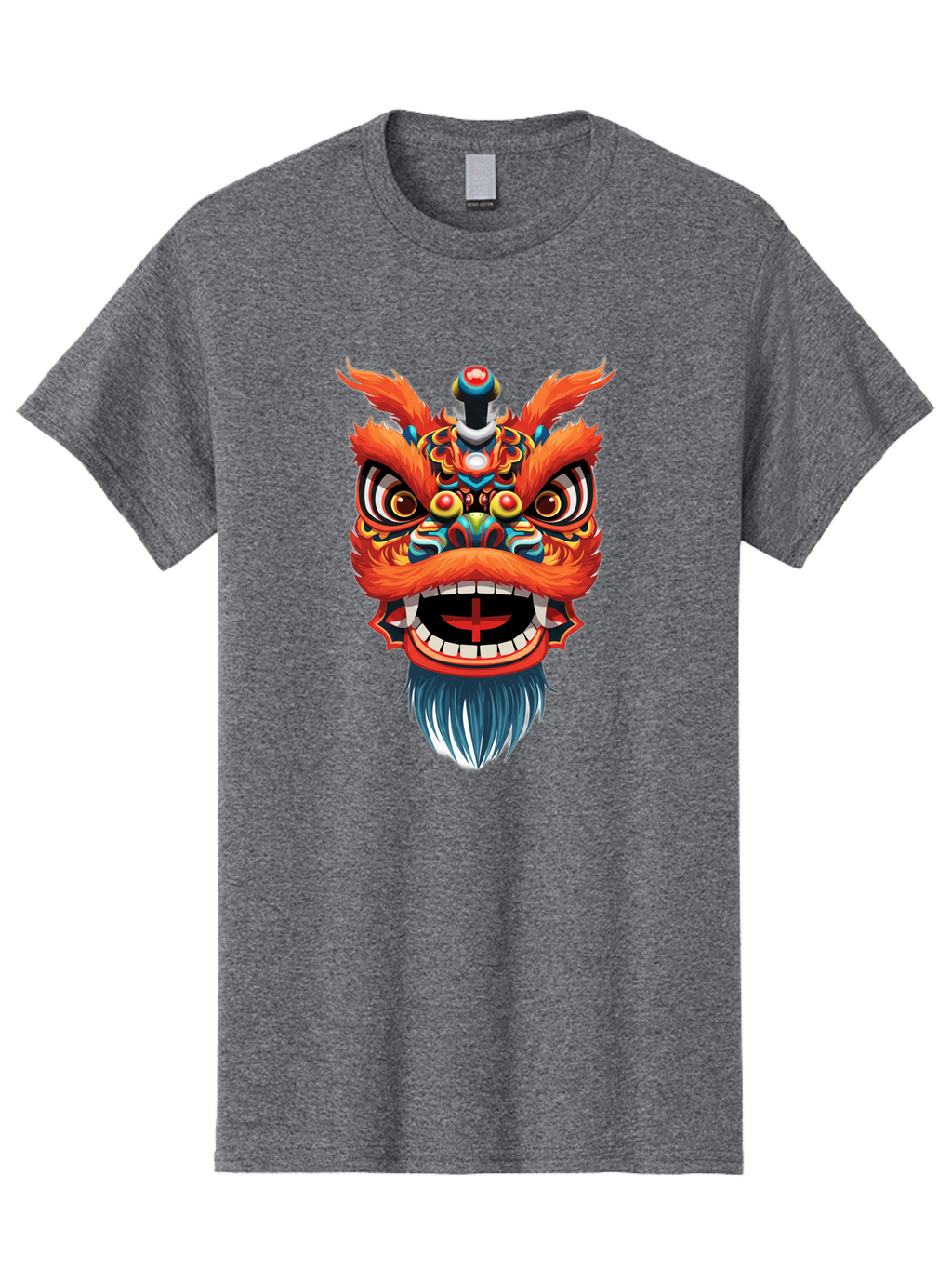 Dragon-Dance-Mask Men'S Graphic Tee, 100% Cotton, Comfortable Casual Summer Wear, Machine Washable, Lion Dance, Traditional Performance, Vibrant Colors, Cultural Heritage, Festive Atmosphere, Red And Orange Hues, Ornate Details, Baa557
