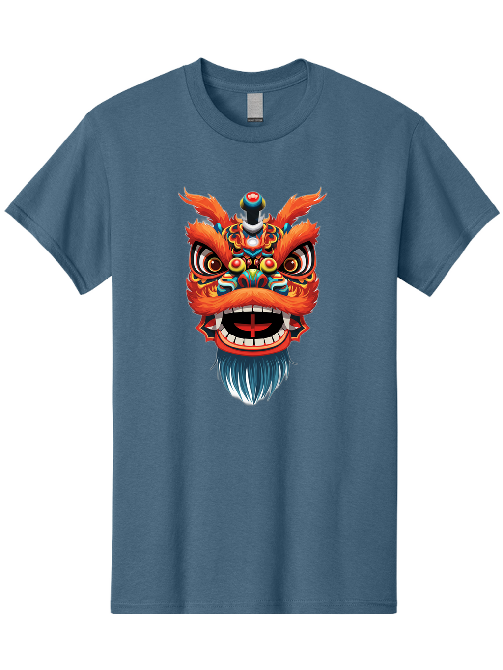 Dragon-Dance-Mask Men'S Graphic Tee, 100% Cotton, Comfortable Casual Summer Wear, Machine Washable, Lion Dance, Traditional Performance, Vibrant Colors, Cultural Heritage, Festive Atmosphere, Red And Orange Hues, Ornate Details, Baa557