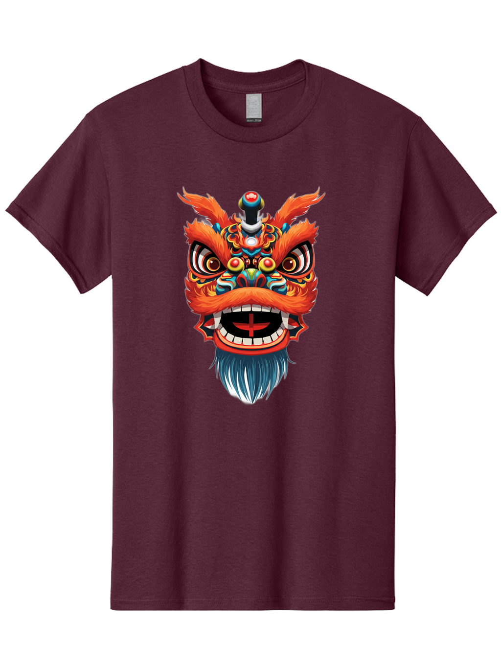 Dragon-Dance-Mask Men'S Graphic Tee, 100% Cotton, Comfortable Casual Summer Wear, Machine Washable, Lion Dance, Traditional Performance, Vibrant Colors, Cultural Heritage, Festive Atmosphere, Red And Orange Hues, Ornate Details, Baa557