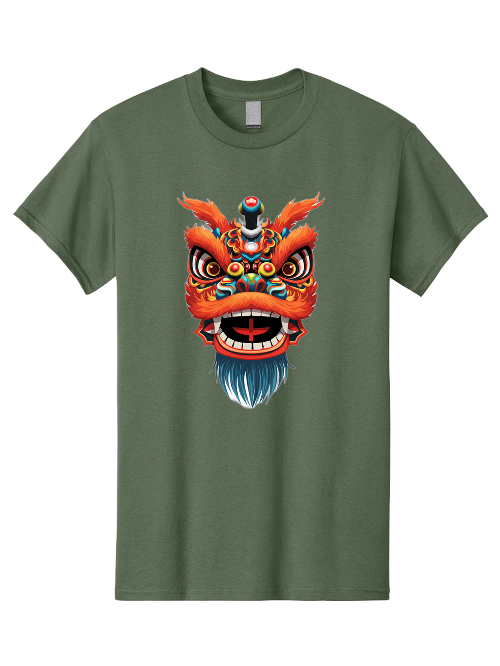 Dragon-Dance-Mask Men'S Graphic Tee, 100% Cotton, Comfortable Casual Summer Wear, Machine Washable, Lion Dance, Traditional Performance, Vibrant Colors, Cultural Heritage, Festive Atmosphere, Red And Orange Hues, Ornate Details, Baa557