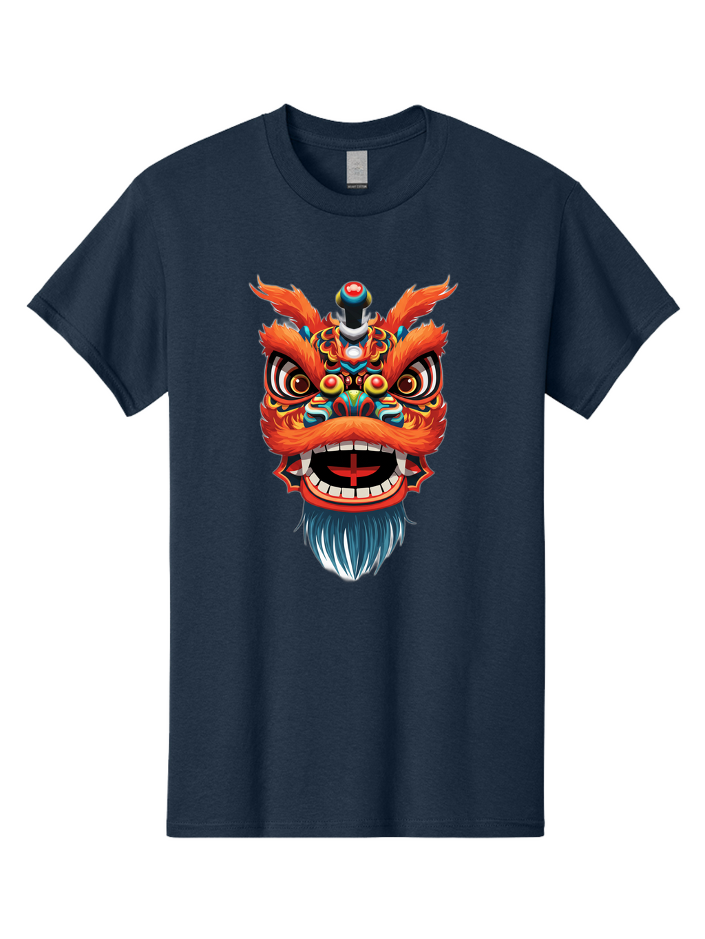 Dragon-Dance-Mask Men'S Graphic Tee, 100% Cotton, Comfortable Casual Summer Wear, Machine Washable, Lion Dance, Traditional Performance, Vibrant Colors, Cultural Heritage, Festive Atmosphere, Red And Orange Hues, Ornate Details, Baa557