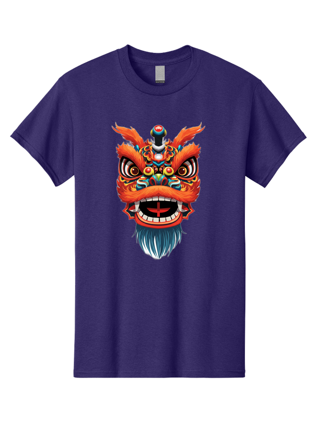 Dragon-Dance-Mask Men'S Graphic Tee, 100% Cotton, Comfortable Casual Summer Wear, Machine Washable, Lion Dance, Traditional Performance, Vibrant Colors, Cultural Heritage, Festive Atmosphere, Red And Orange Hues, Ornate Details, Baa557