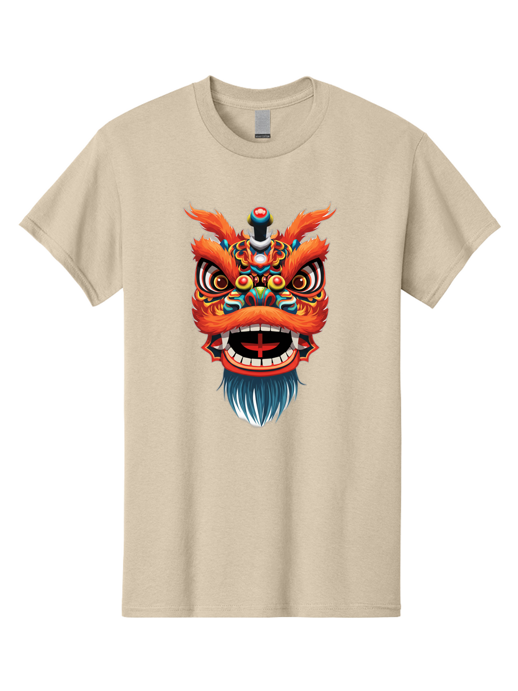 Dragon-Dance-Mask Men'S Graphic Tee, 100% Cotton, Comfortable Casual Summer Wear, Machine Washable, Lion Dance, Traditional Performance, Vibrant Colors, Cultural Heritage, Festive Atmosphere, Red And Orange Hues, Ornate Details, Baa557